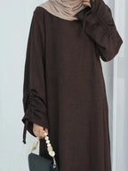 Eid Islamic Modest Dress for Women Abaya Lace-up Sleeve Morocco