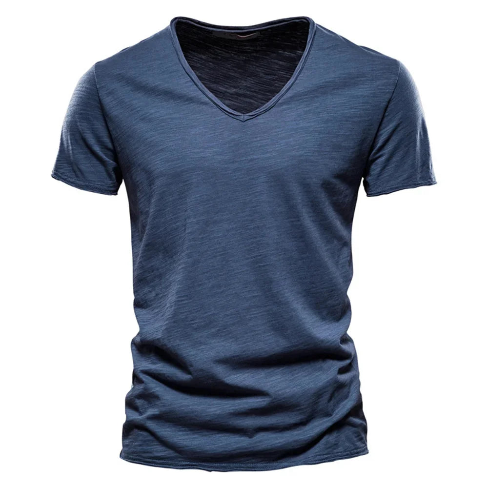 T-shirt homme en coton – Col V slim casual