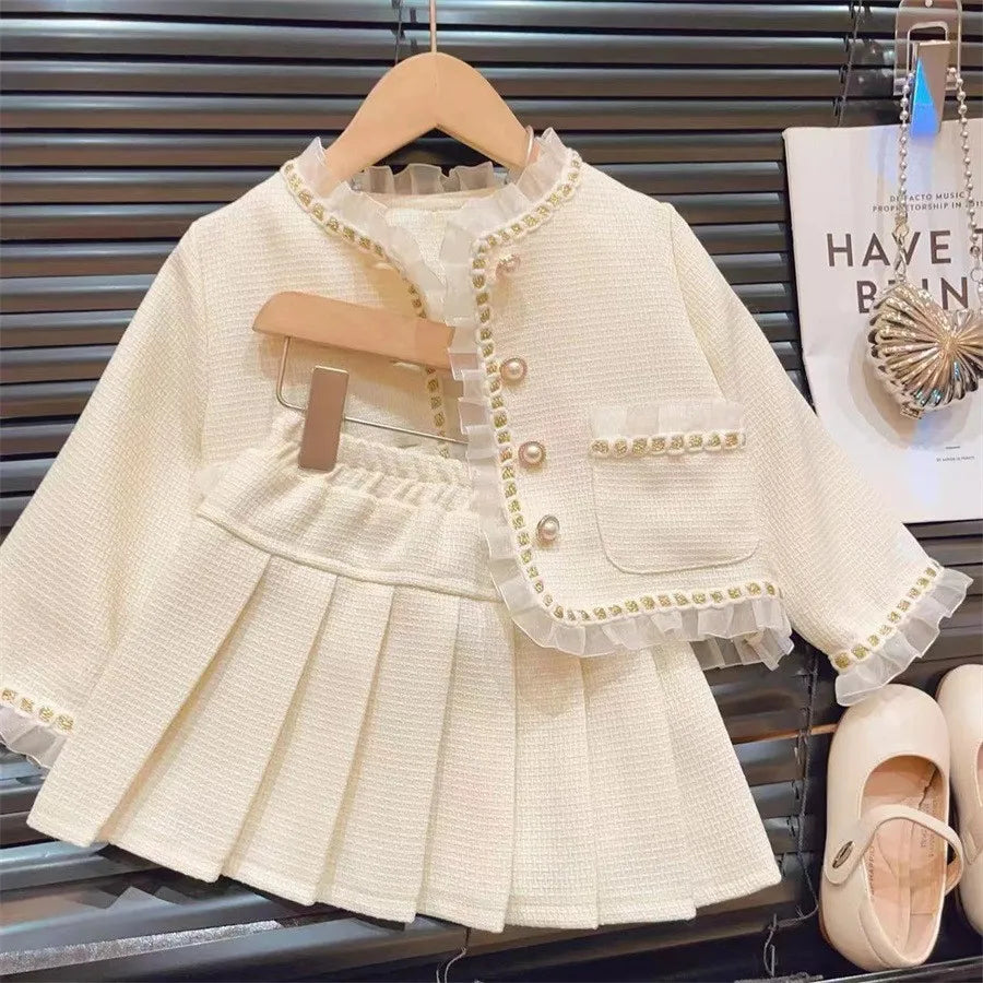 Children's Clothing Sets Lace Coat + Pleated Skirt 2pcs Sets Toddler Girl Clothes Winter Kids Clothes Baby Girl Outfit Set