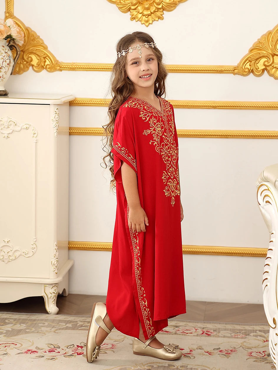 Children's Moroccan Robe Dress Girls Loose Casual Robe Embroidered Blouse Home Robe