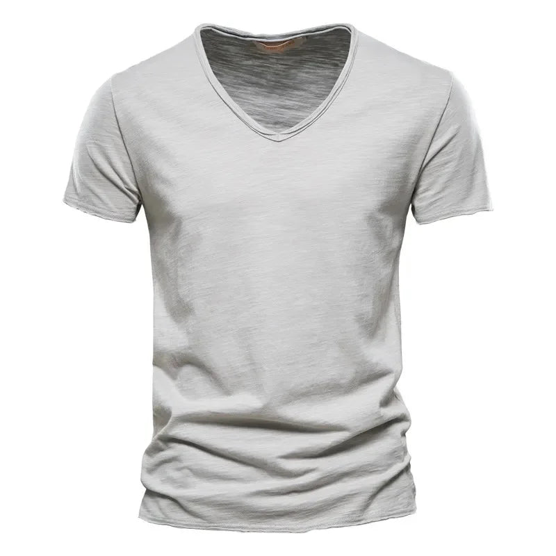 T-shirt homme en coton – Col V slim casual