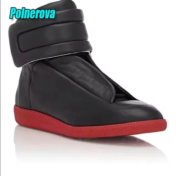 Sneakers Montants Cuir Brillant Homme – Semelle Épaisse Lacets Automne Hiver
