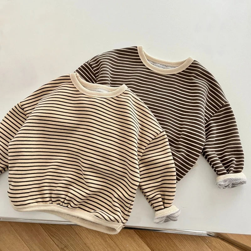 T-shirt enfant unisexe rayé – Col rond et manches longues