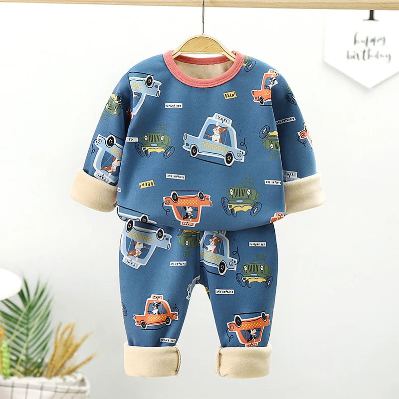 Children's Velvet Underwear Set Autumn and Winter New Long Sleeve Autumn Clothes Autumn Pants Thickened Warm Small and Medium si