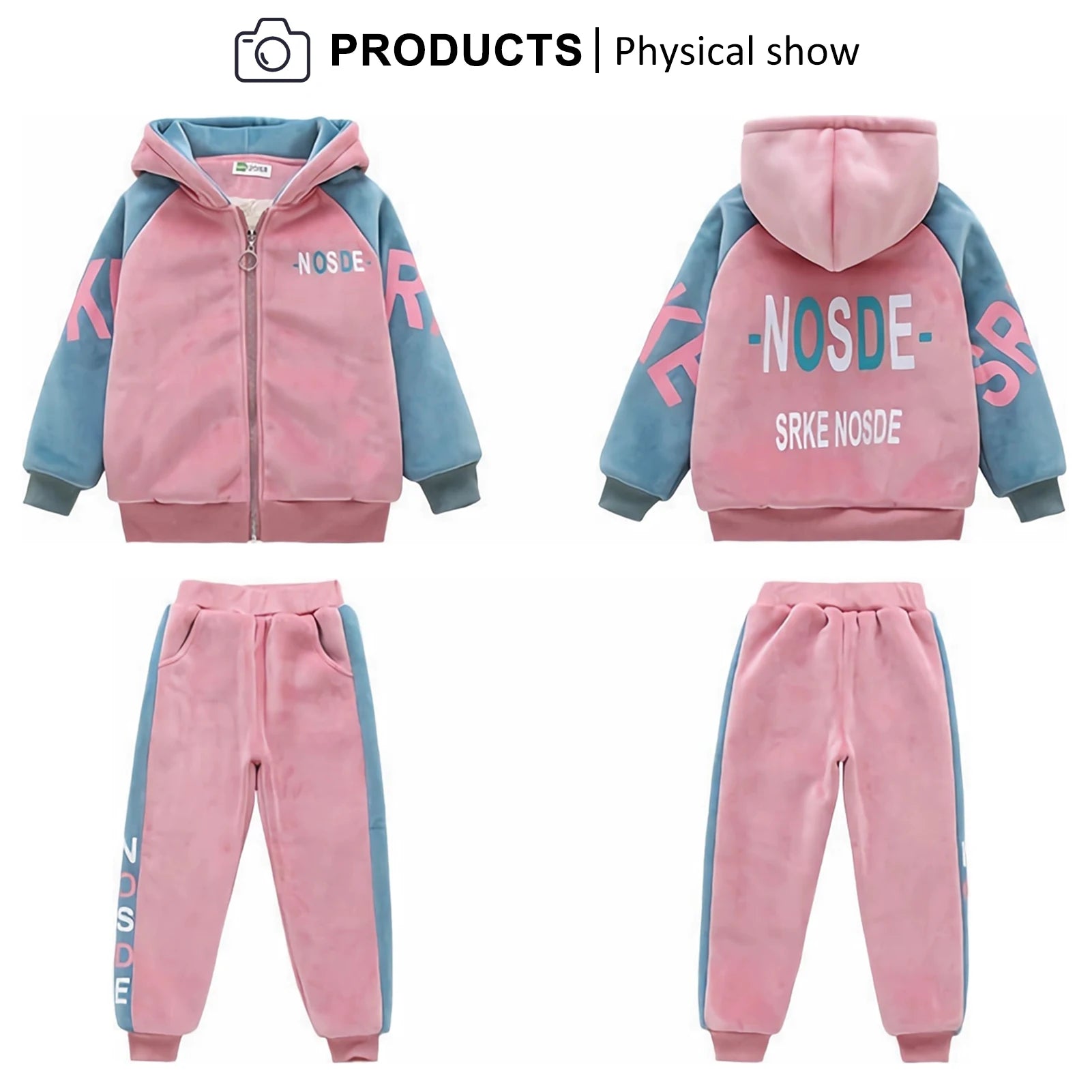 Kids Velvet Tracksuits,Cotton Jogging Suits,2-Piece Hooded Long Sleeve Sweatshirt + Pants Set,Girls Jacket,Casual Sports Wear