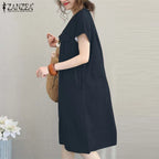 Robe femme ZANZEA à manches courtes – Cordon à la taille