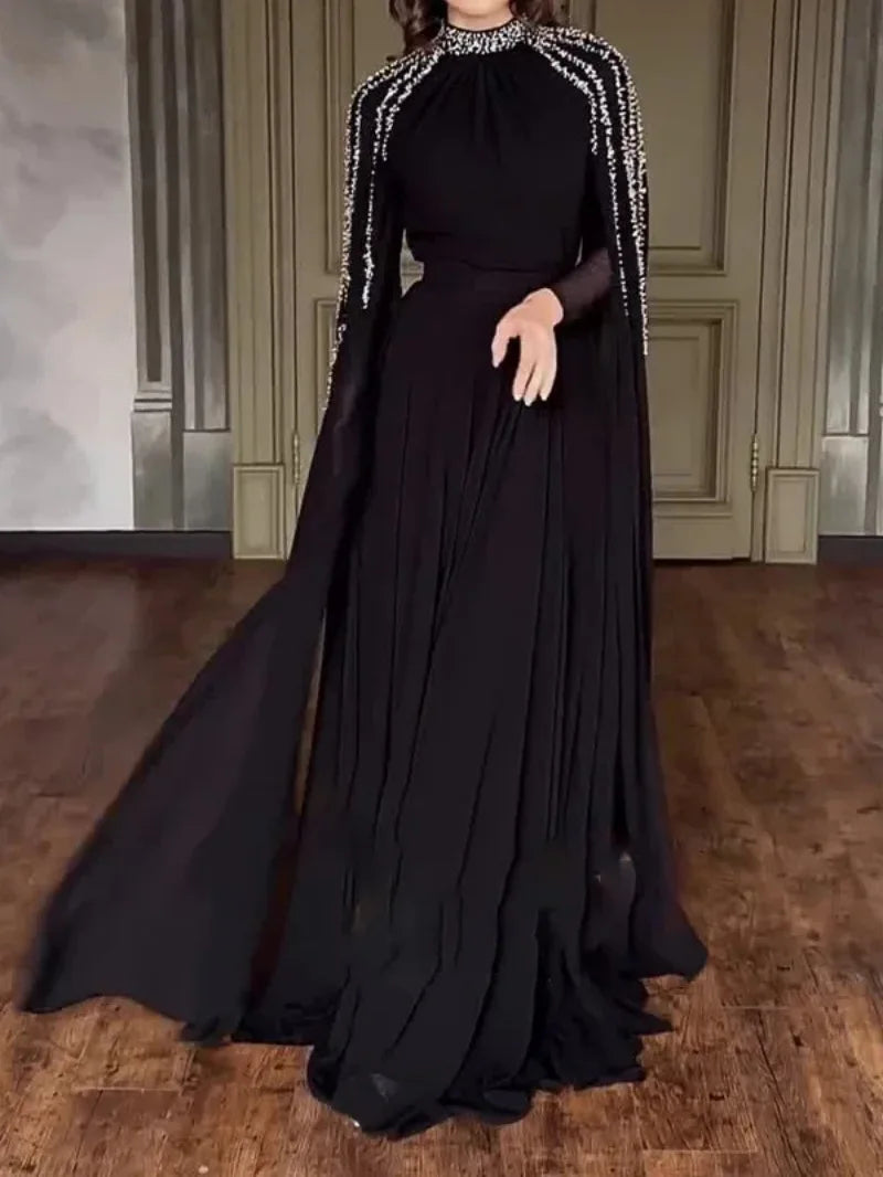 Women Robe Dress Hot Drills Long Shawl Sleeves Chiffon Party Middle East Big Swing Lady Elegant Banquet New Maxi Clothing