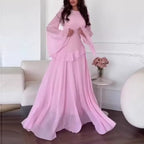 Robes for Woman Elegant O Neck Solid Ruffles Party Pleated Dress