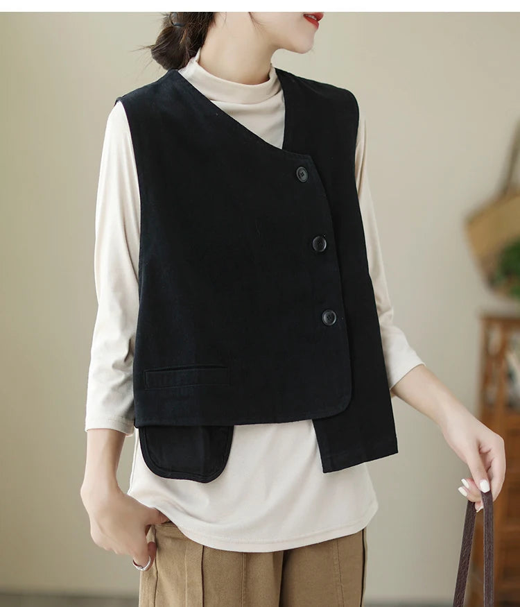 Veste Femme Style Japonais Vintage – Col V Bouton