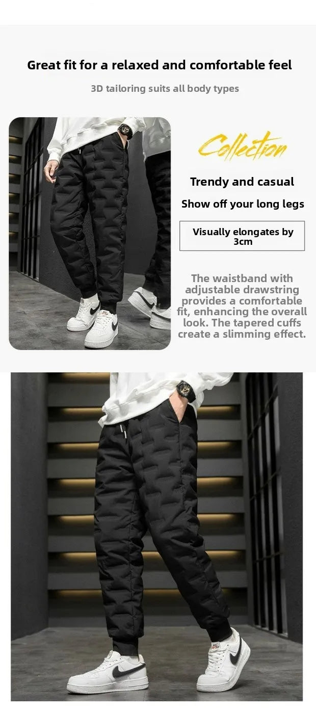 Thickened Lamb Velvet Men's Winter Outdoor Wear Windproof Coldproof Fleece Lined Trousers Large Size Warm Waterproof down Cot...