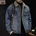 2026 Autumn and Winter Men's New Denim Jacket Fleece Thickened Retro Loose Casual Jacket