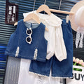 Ensemble fille 3 pièces – Gilet en jean, chemise et pantalon
