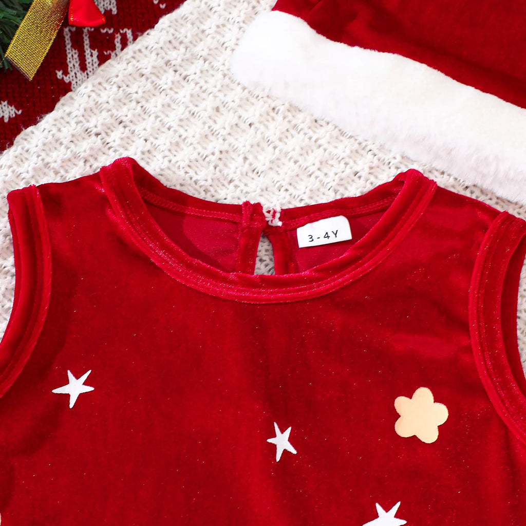 New 1-6Y Baby Kids Velvet Dresses for Girls Sleeveless Stars Printed