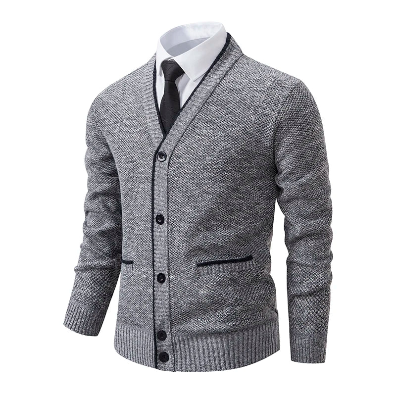 Cardigan Tricot Homme Col V – Pull Casual Chaud Automne Hiver M-4XL