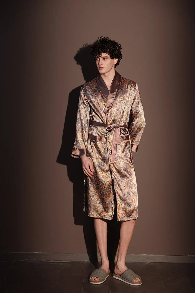 Peignoir Homme Soie de Glace — Imprimé, Léger & Confortable