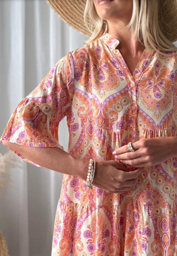 New Plus Size Women Boho Paisley Print Shirt Dress, Casual Flowy Ruffle Hem Long Dress for Summer Vacation Daily Wear