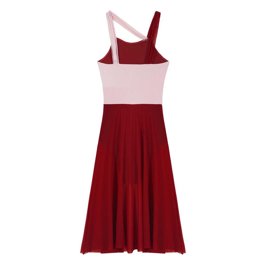 Women Ballet Dance Dress Adult Modern Contemporary Lyrical Dance Costumes Sleeveless Color Block Gymnastics Leotard Dancewear