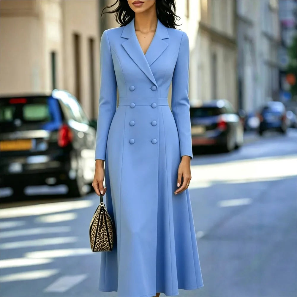Robe femme A-line mi-longue – Manches longues et col V