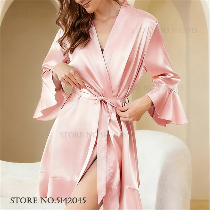 Robe de chambre femme satinée – Kimono à col V