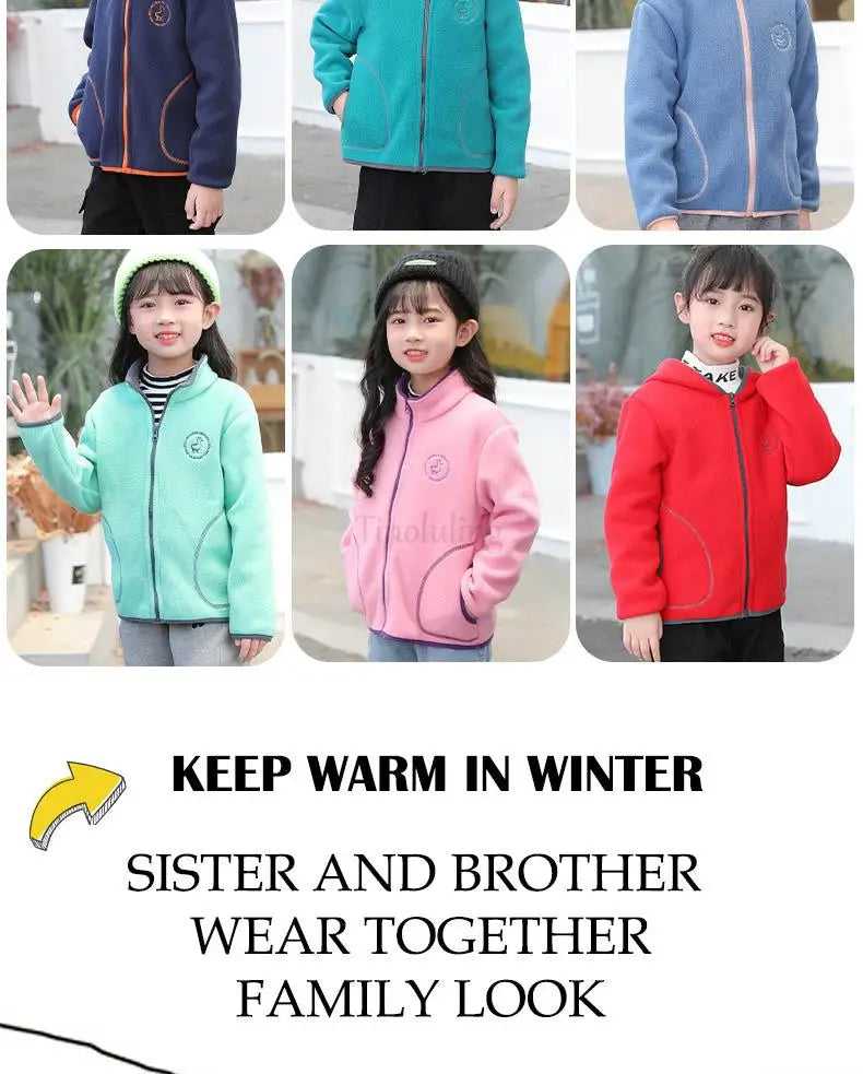 Manteau Polaire Enfant À Capuche – Double Polaire Chaud Zipé 2-14 Ans