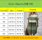 Chic Plus Size Dress: Elegant Stripes, Roll-Up Sleeves, Pockets