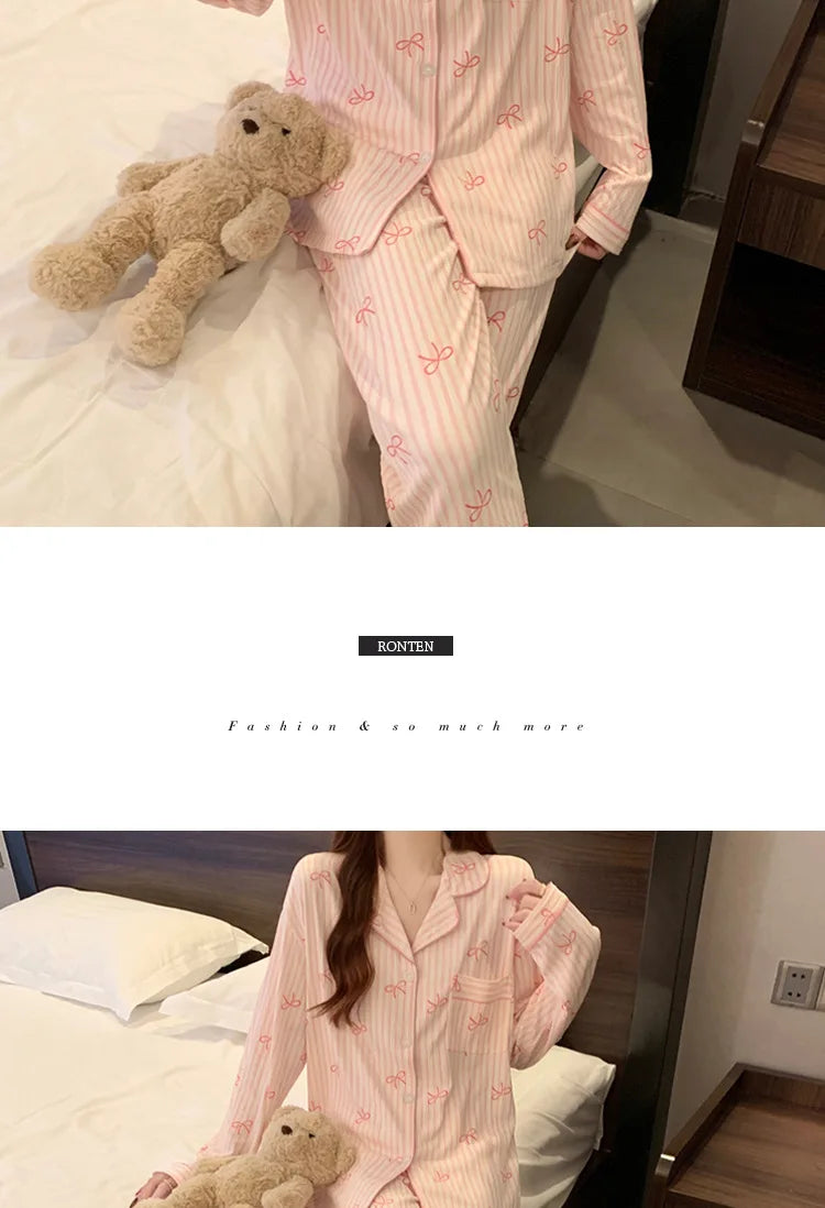 Printemps et automne nouveaux pyjamas pour femmes ensemble de vêtements de détente fille amour Cardigan pyjamas tissu froissé vê