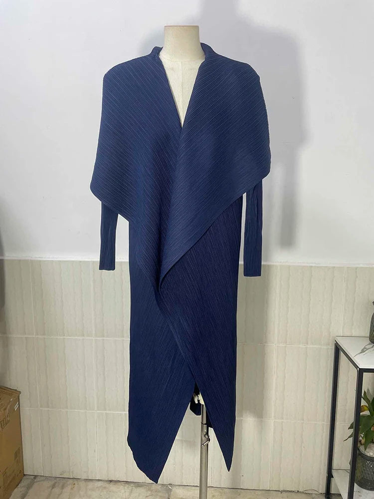 Trench-Coat Femme Plissé LANMREM – Col Revers Ample Cardigan Printemps Été 2025