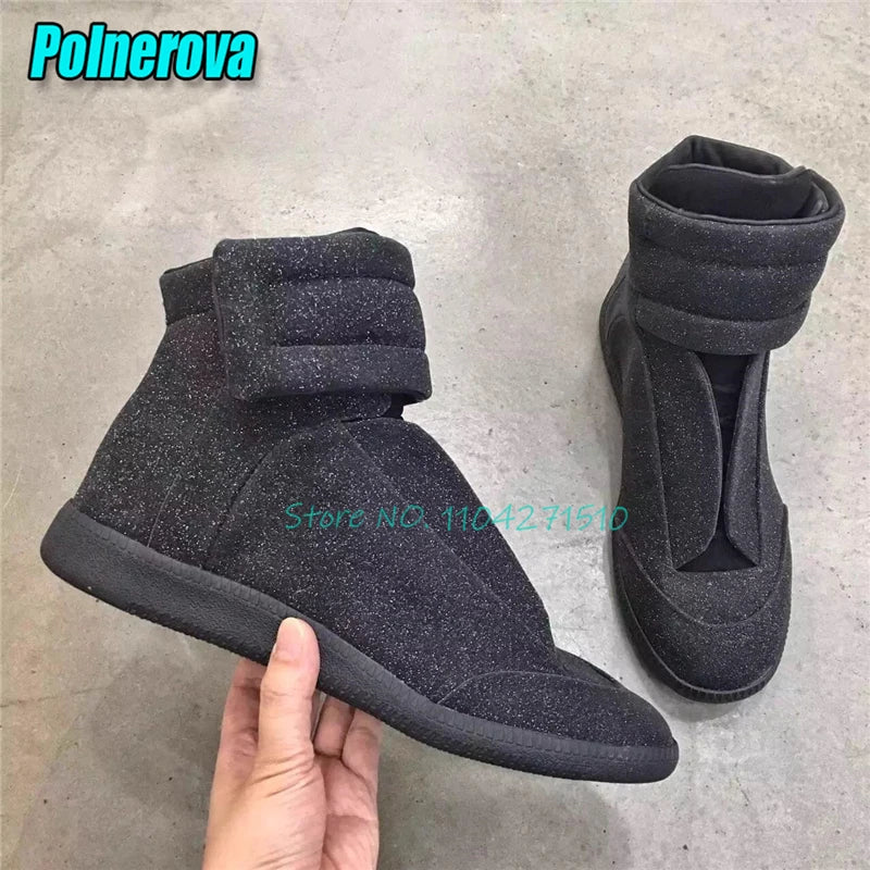 Sneakers Montants Cuir Brillant Homme – Semelle Épaisse Lacets Automne Hiver