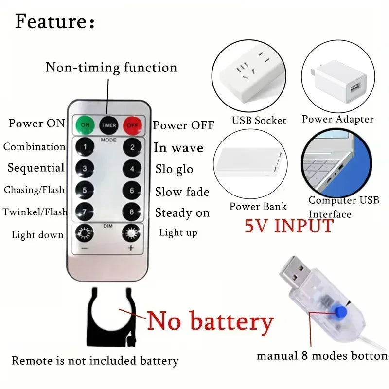 Guirlande LED Rideau 8 Modes – Télécommande
