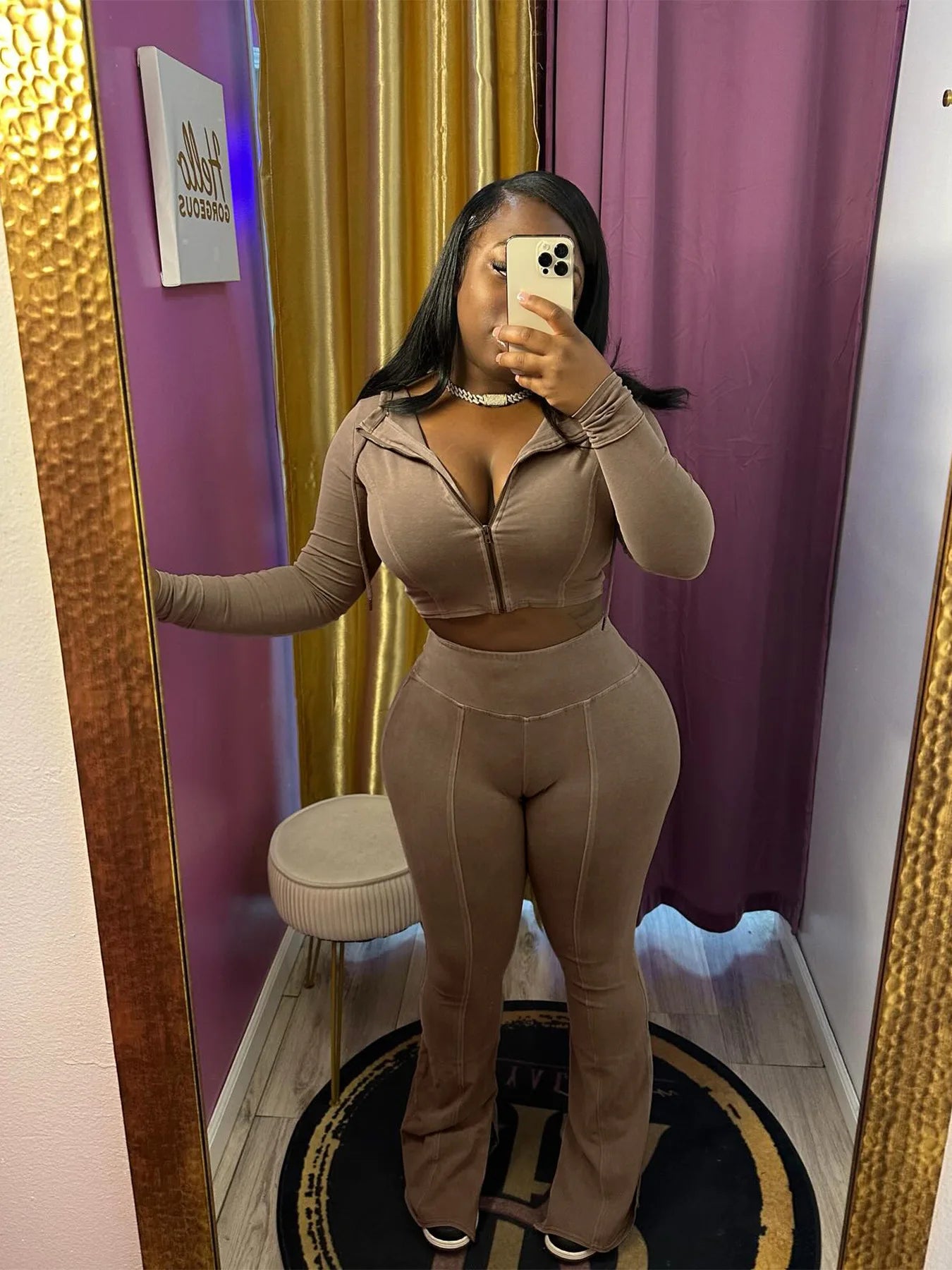Ensemble 2 Pièces Femme – Veste À Capuche + Pantalon Évasé Taille Haute Sport