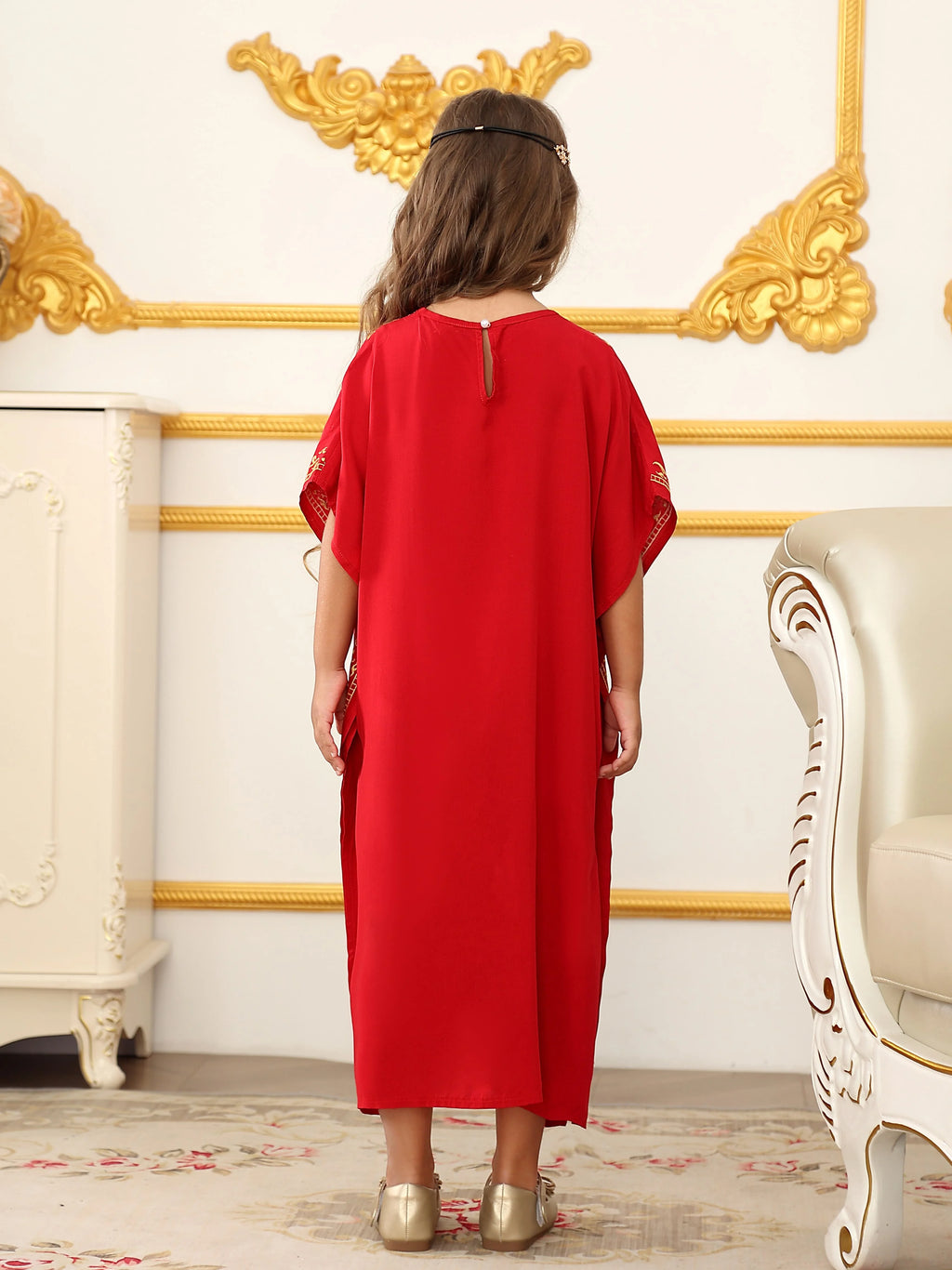 Children's Moroccan Robe Dress Girls Loose Casual Robe Embroidered Blouse Home Robe