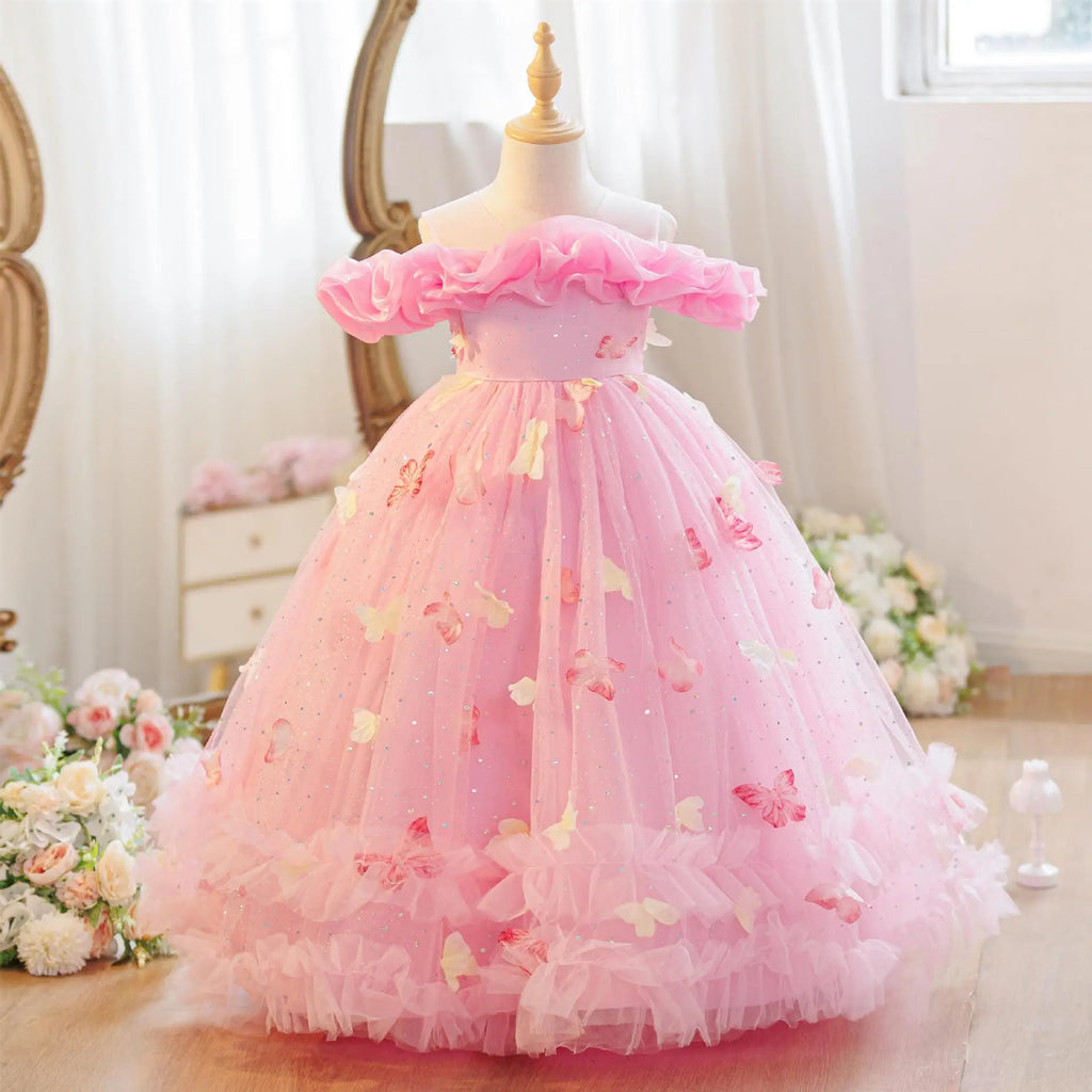 2026 New 4-12 Year Old Robe Princess Dress Flower Girl Wedding Dress Fashionable Party Dress Lace Mesh Elegant Girls' Clothing