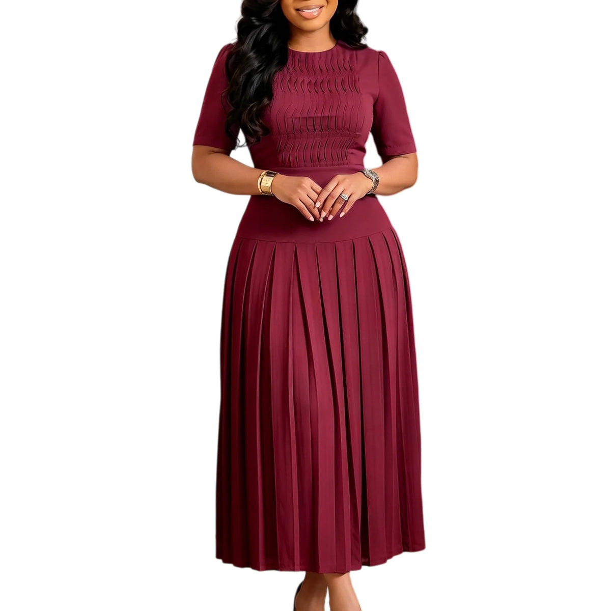 Vestido De Noche Elegante Mujer Sleeveless Round Neck Vest Long Pleated Dress Spring Summer Womens New Solid Color Evening Dress