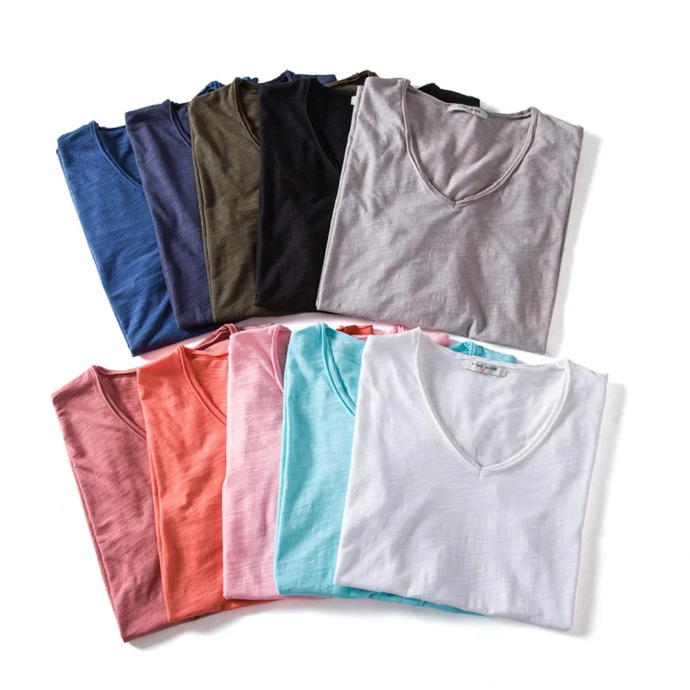 T-shirt homme en coton – Col V slim casual