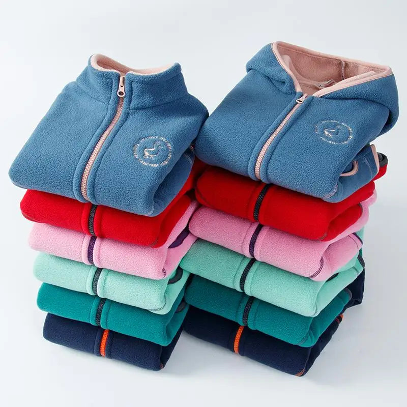 Manteau Polaire Enfant À Capuche – Double Polaire Chaud Zipé 2-14 Ans