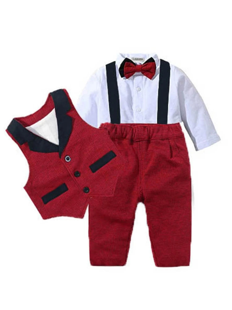 Baby Suits Newborn Boy Clothes Romper + Vest Infant Formal Clothing Outfit Party Bow Tie Children Toddler Birthday Dress 0- 24 M