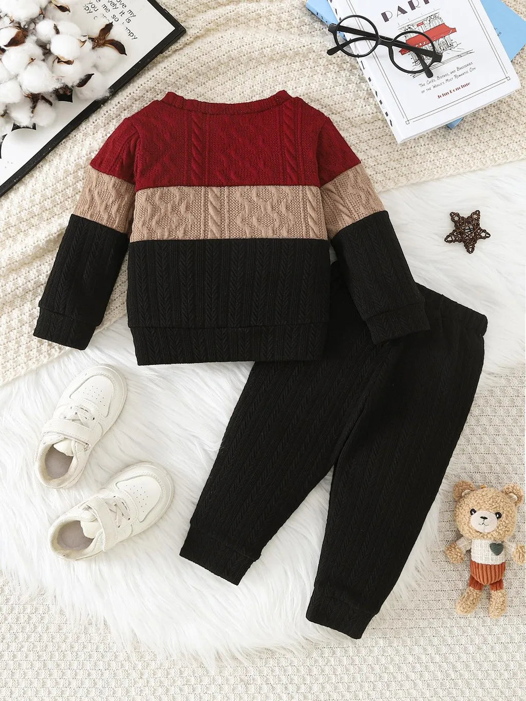 0-3 Years Baby&Kids Boy Clothing Set Three Color Spliced Top+Pants 2PCS Autumn and Winter Clothes Fashion Toddler Boy Costume