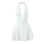 YENKYE French Style Retro Polka Dot Deep V Halter Dress Women Sexy
