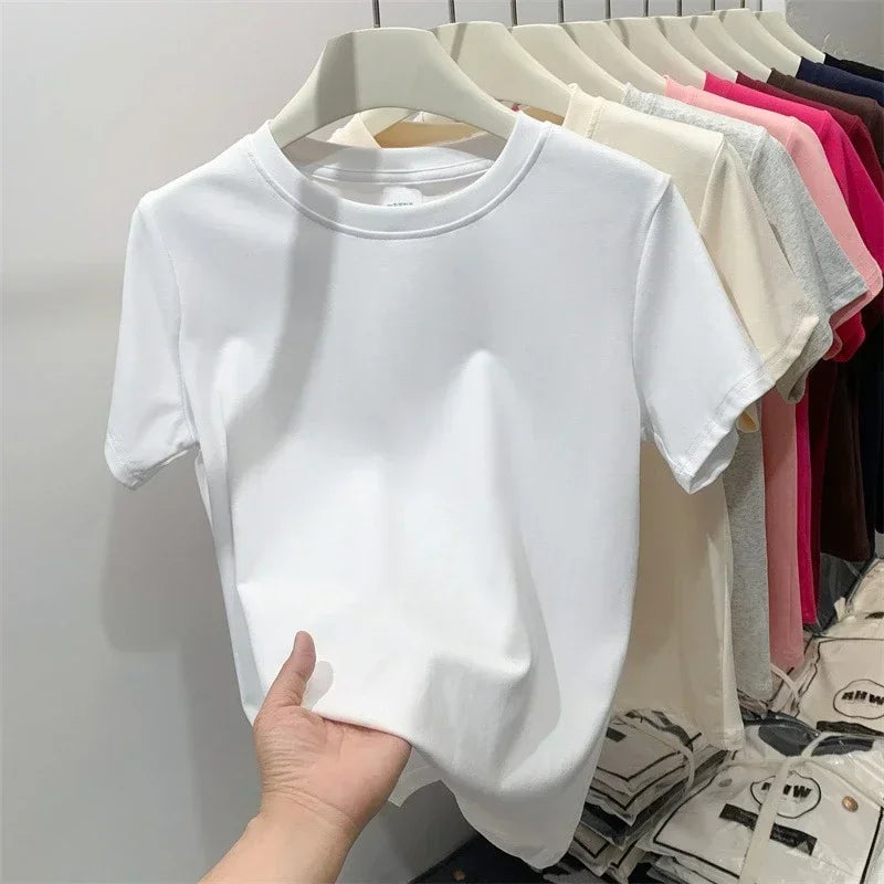 Summer Plus Size T Shirts for Women High Quality Solid Casual Female Korean Streetwear Tees Unisex Basic Solid Young Cool Tops