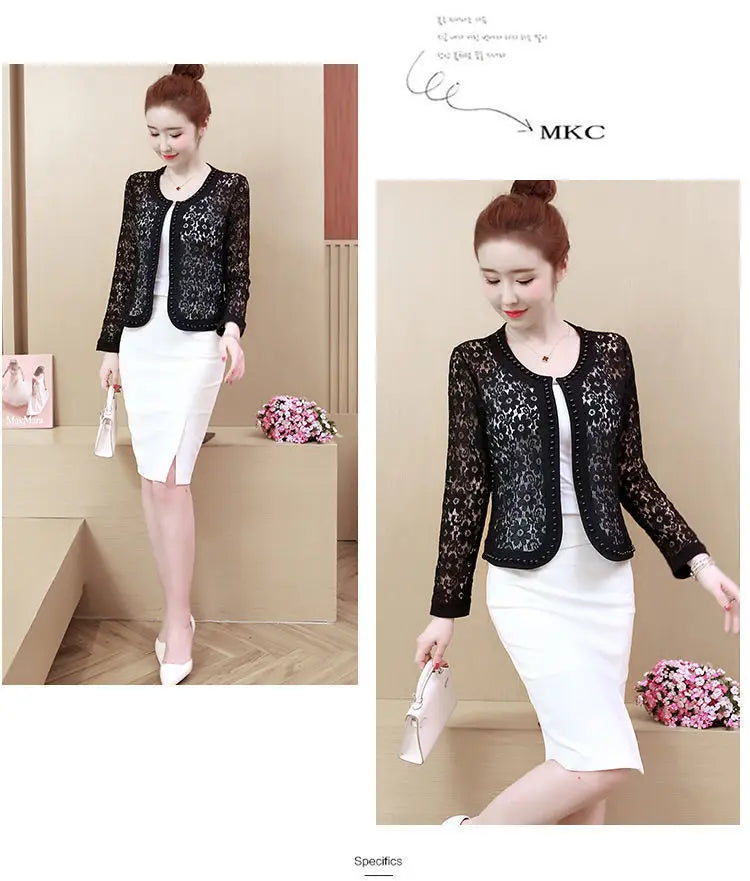 Veste courte en dentelle femme — Cardigan léger printemps-été