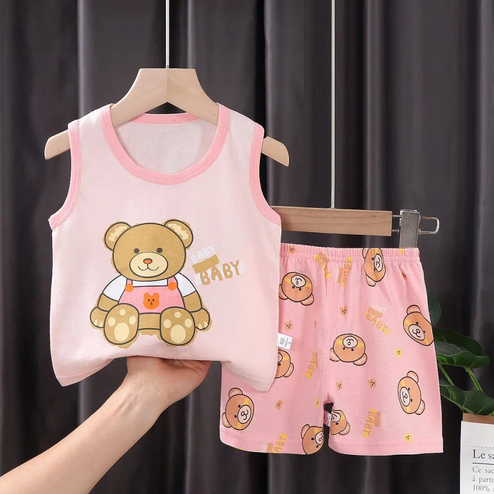 Fashion Kids Clothes Boys Girls Sets Top Shorts 2PCS 100% Cotton Soft Summer Children Baby Cloths T-shirt Shorts Toddler Suit
