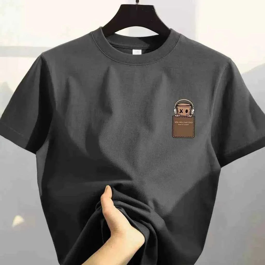 American Style Vintage Fashion Simple Design Print Cotton Men T Shirt Oversized Sports Short Sleeve Round Neck Couple Unisex Top