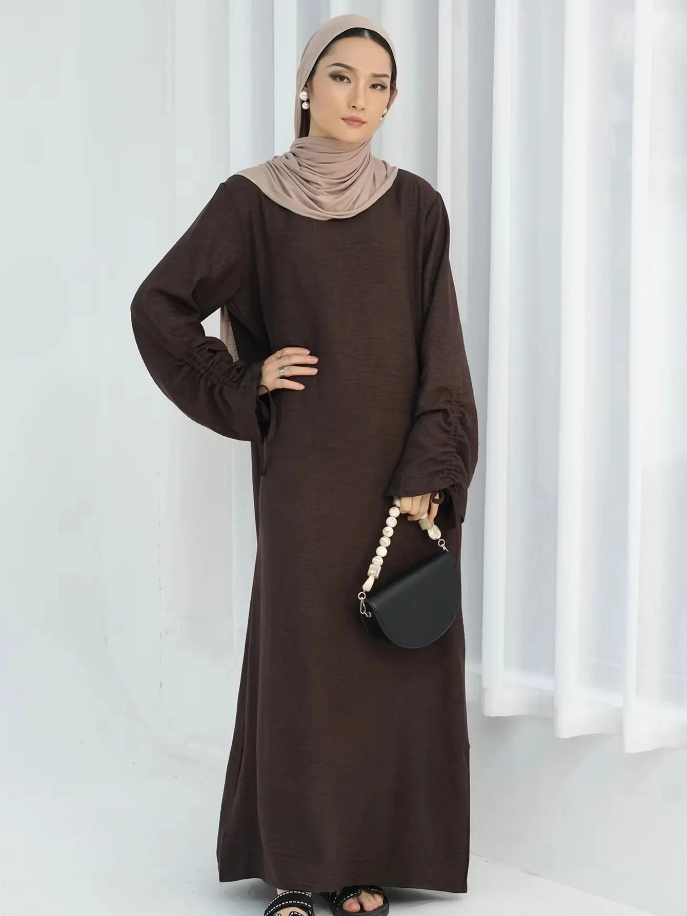 Eid Islamic Modest Dress for Women Abaya Lace-up Sleeve Morocco Casual Ramadan Vestidos Prayer Kaftan Dubai Muslim Long Robe