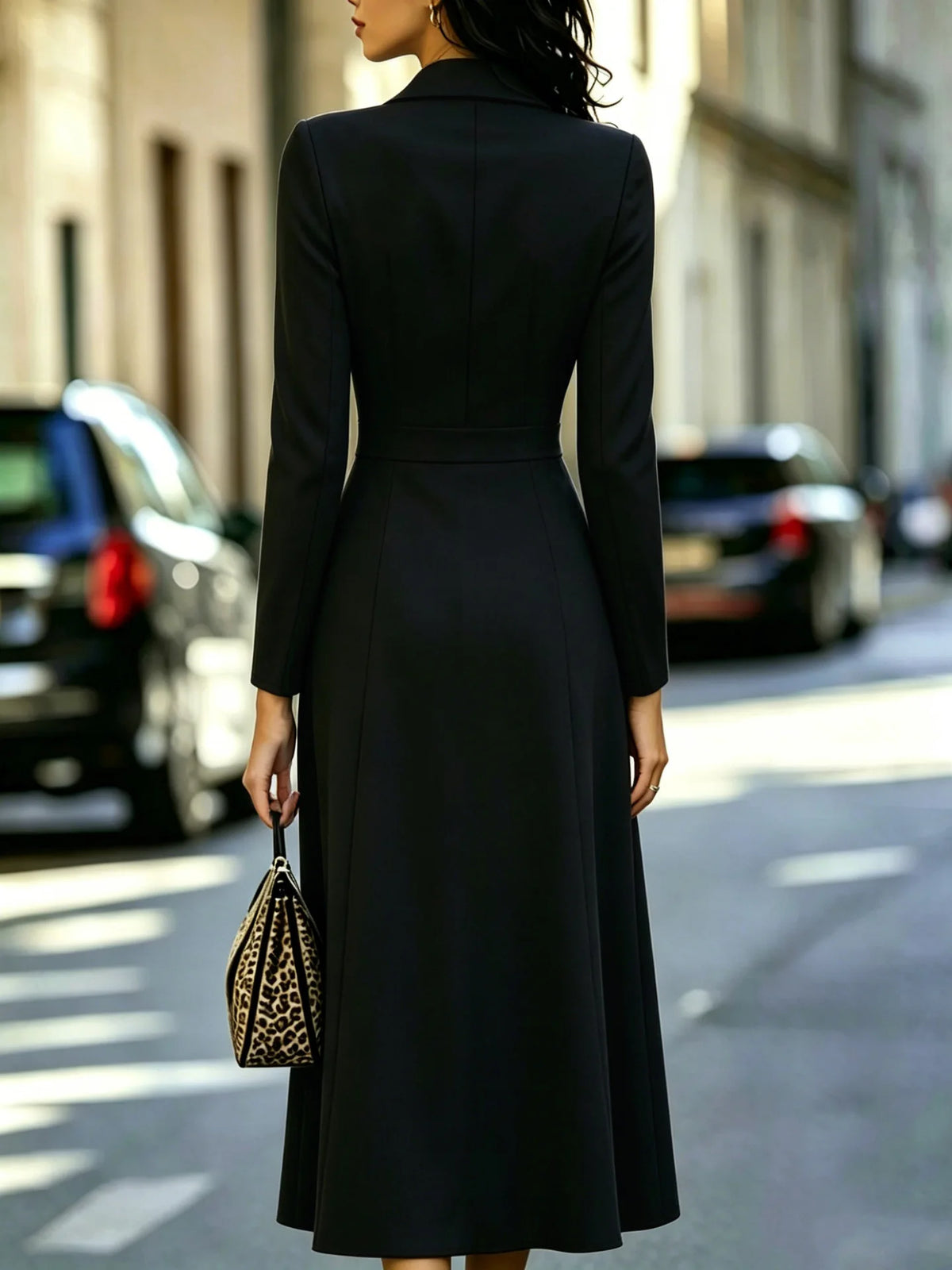 Robe femme A-line mi-longue – Manches longues et col V