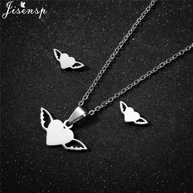 Parure Bijoux Femme Minimaliste – Collier + Boucles d’Oreilles Acier Inoxydable