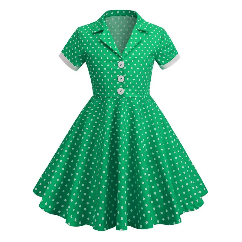 Vintage Dot Dress for Kids Girl Cosplay Party Princess Summer Prom Dress School Performance Clothing Full Pringting Children Dre