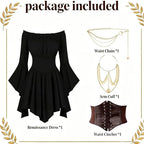 Women's Dress Vintage European-Style Off-The-Shoulder Bell-Sleeve