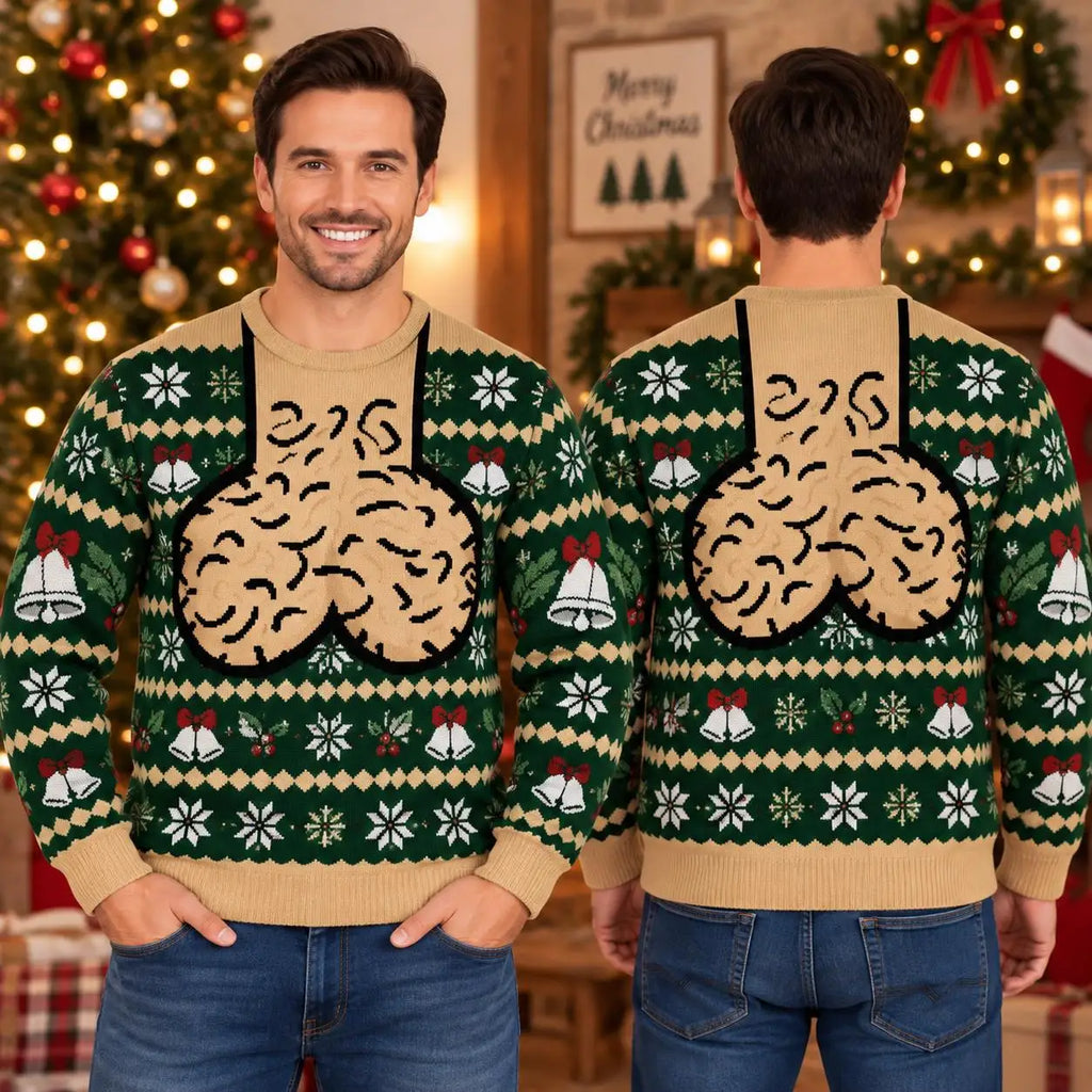Men Christmas Ugly Shirt Funny Chest Hair Suspender Crew Neck Long Sleeve Snowflake Bell Green Red Blue Xmas Party Gifts