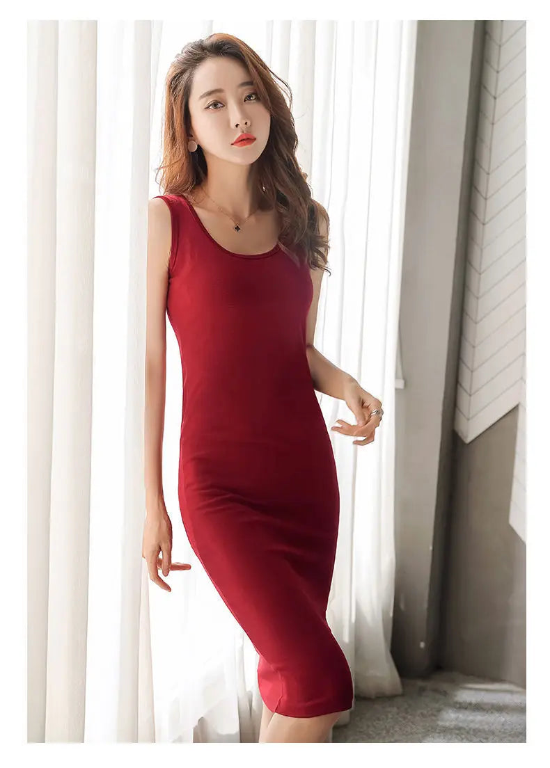 Plus Size Solid Long Dress Korean Fashion Camisole Sleeveless Sexy Women's Dresses Summer Casual Y2k Oversized All-match Skirt