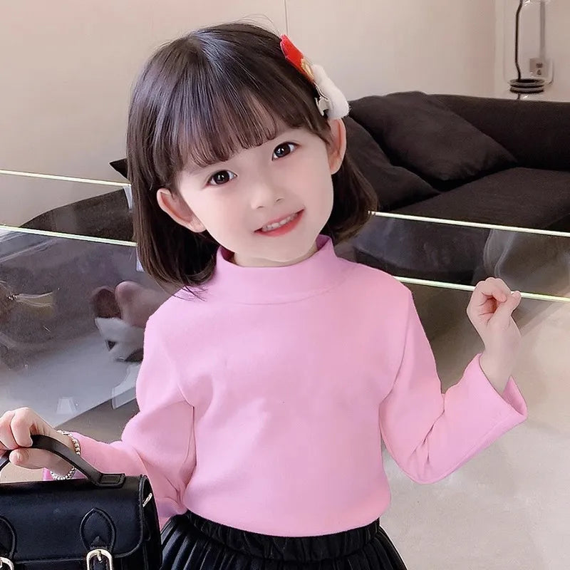 Children's Clothing Boys Girls Winter Thermal T-shirts Turtleneck Solid Long Sleeve Soft Warm Fleece Bottoming Shirts Kids Tops